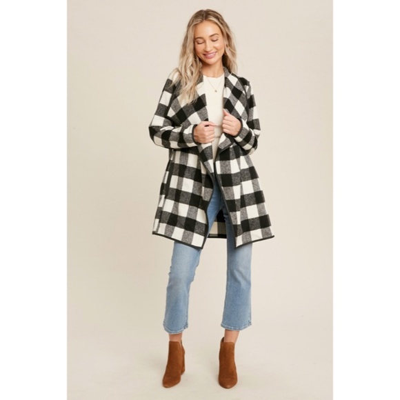 SOLD OUT Black Buffalo Plaid Drape Front Jacket - Picture 8 of 11